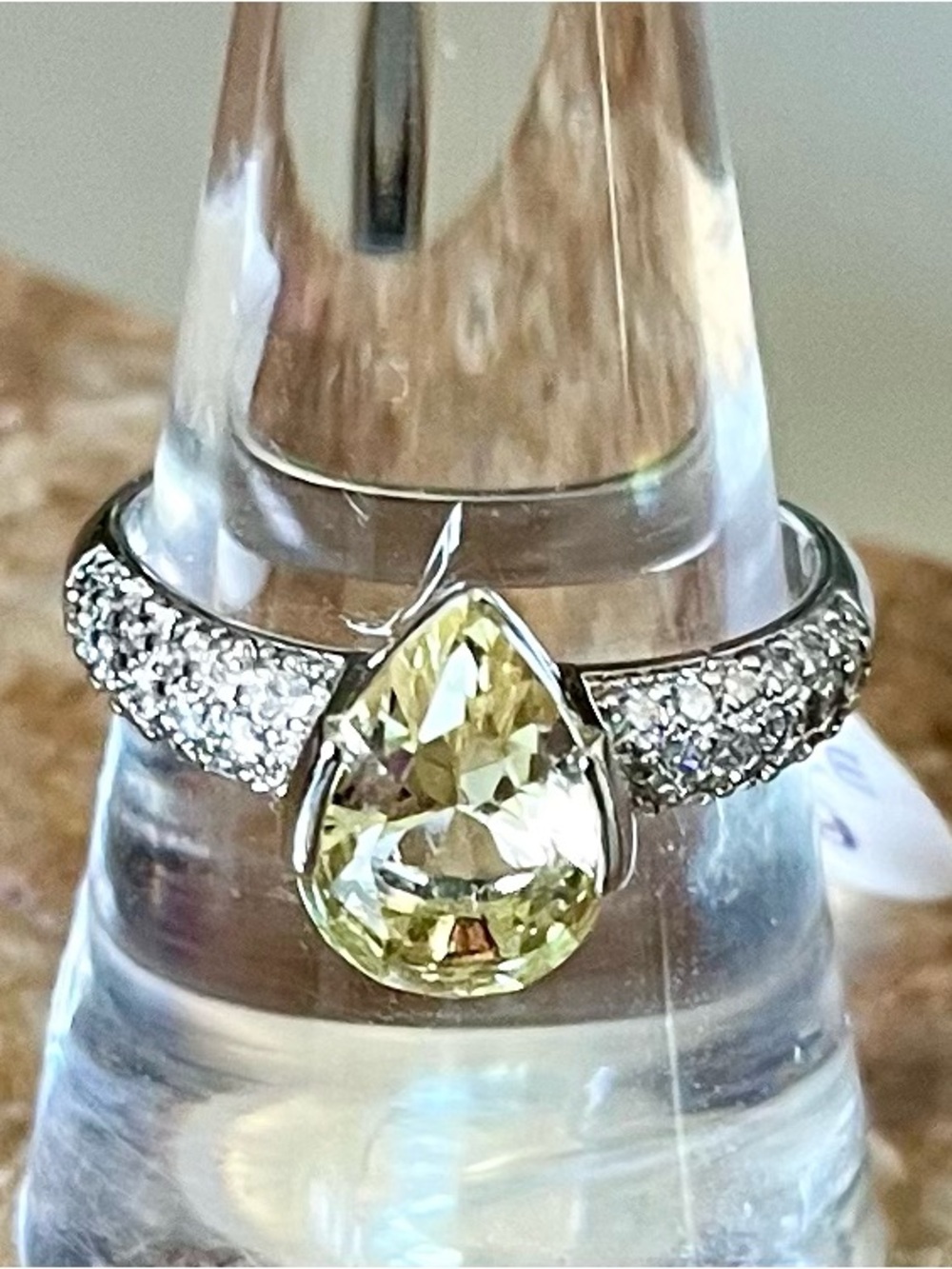 Bomb Party Retro RBP2107 Citrine on Rhodium Pear Ring HTF
